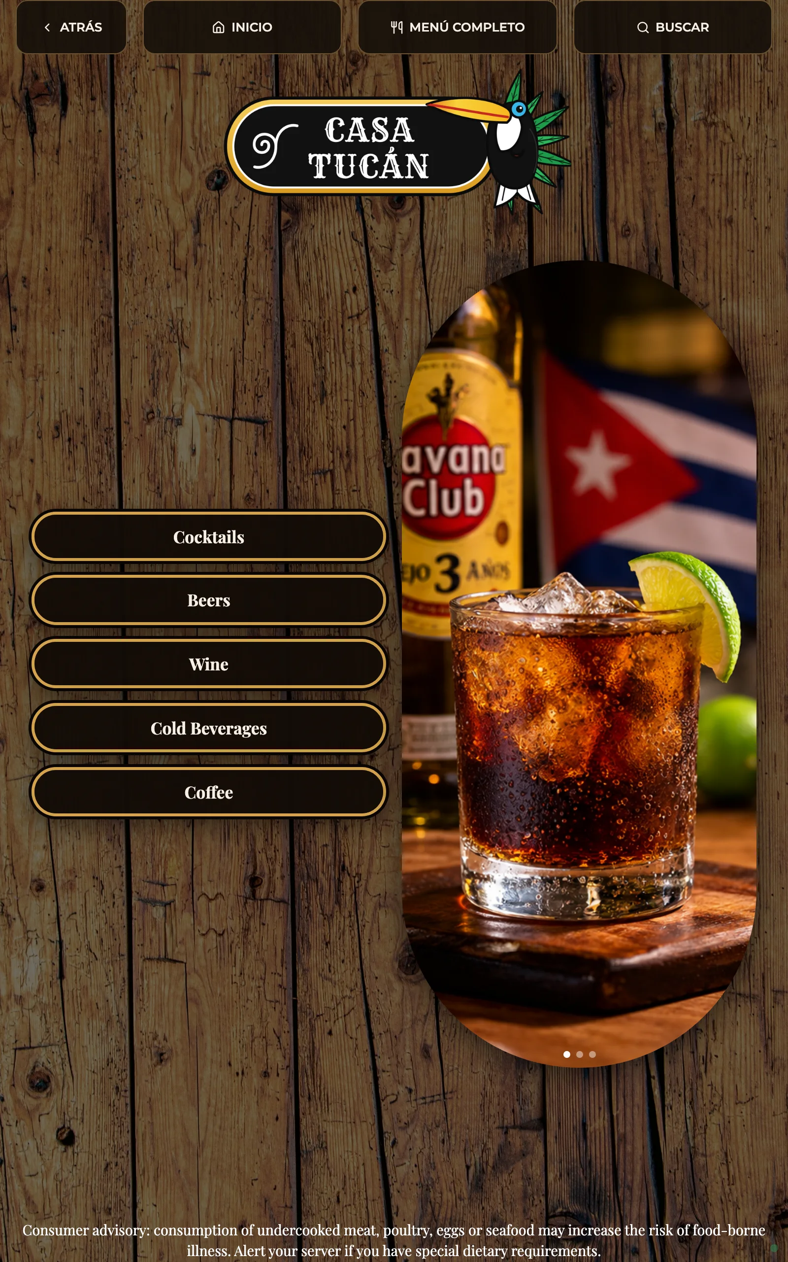 Upright drinks page with a slideshow