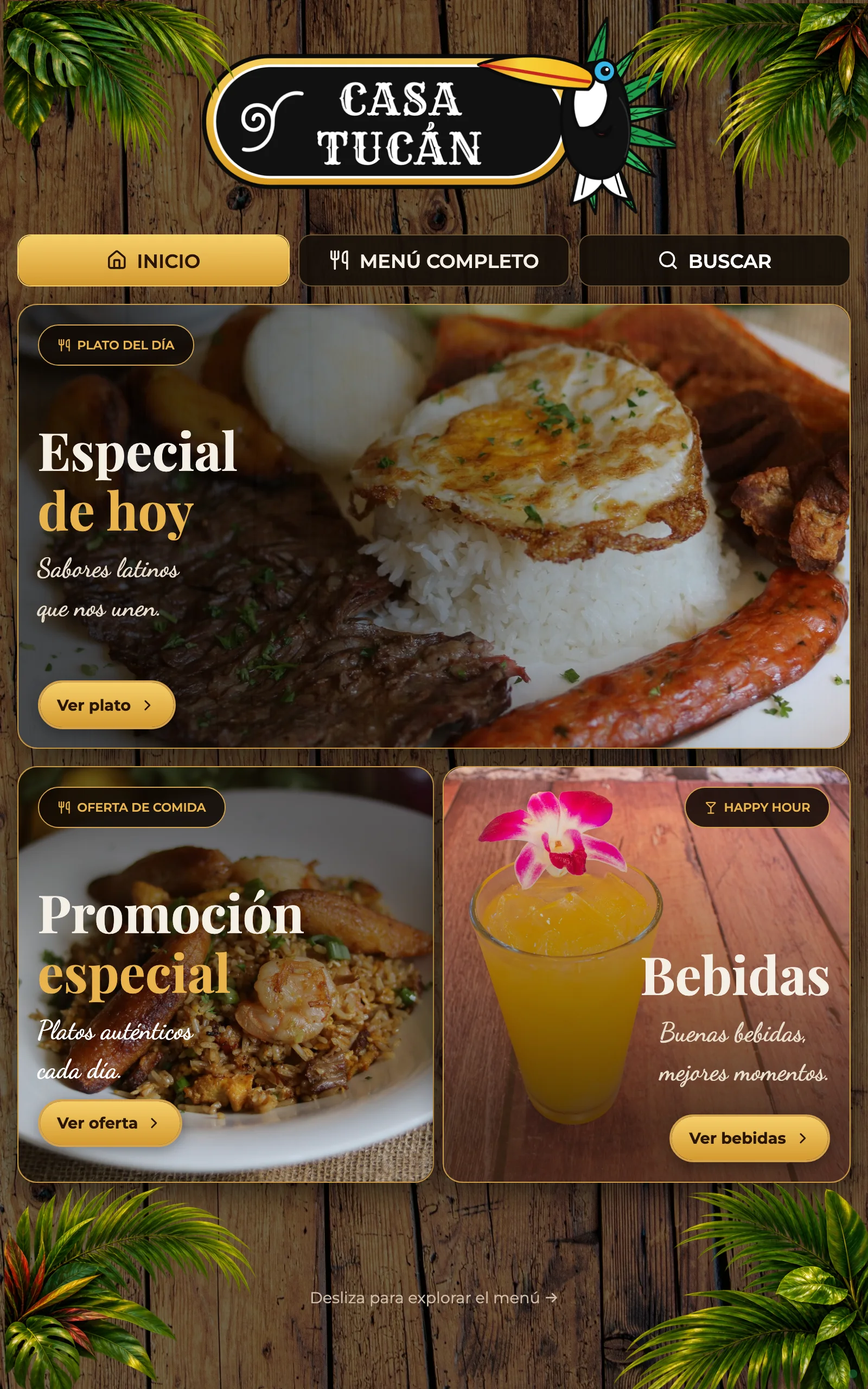 An upright tablet showing the same menu designed for portrait